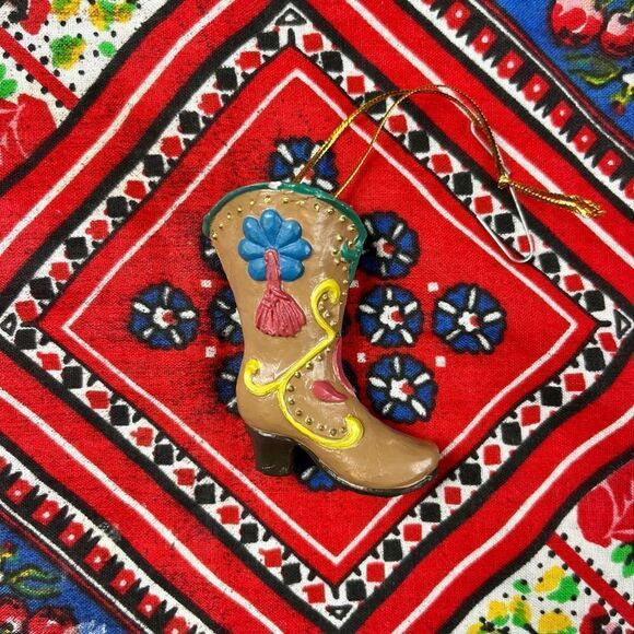 1990s Cowboy Boot High Heel Christmas Ornament Western Kitschy Southwest Vintage - Picture 1 of 3